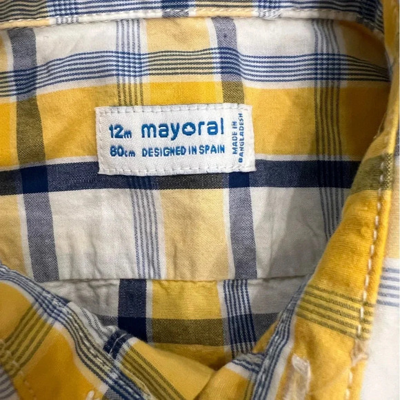 Mayoral Boy’s Yellow and Blue Plaid Short Sleeve Button Down Shirt - Picture 2 of 5